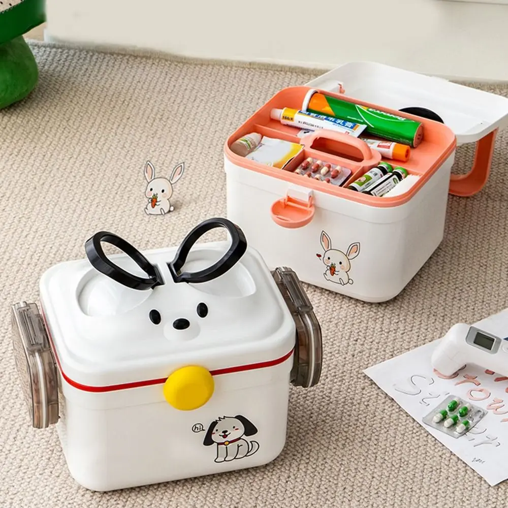 

Large Capacity Double-layer Medicine Box Cute Plastic Medicine Storage Box Dust-proof with Pill Box Pill Container Travel