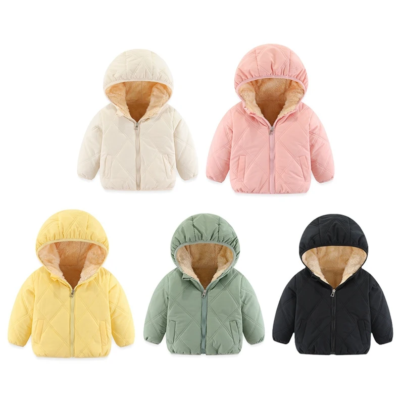 

Baby Children Coats Winter Thick Jackets Girls Boys Solid Color Warm Plush Thicken Outerwear Hooded Jacket Cardigan Kids Clothes