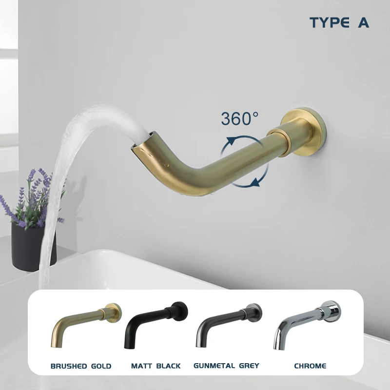 High Quality Brass Faucet Outlet Wall Mounted Basin Tap Spout Bathtub Shower Faucet Free Rotate Round Square Folding Spout