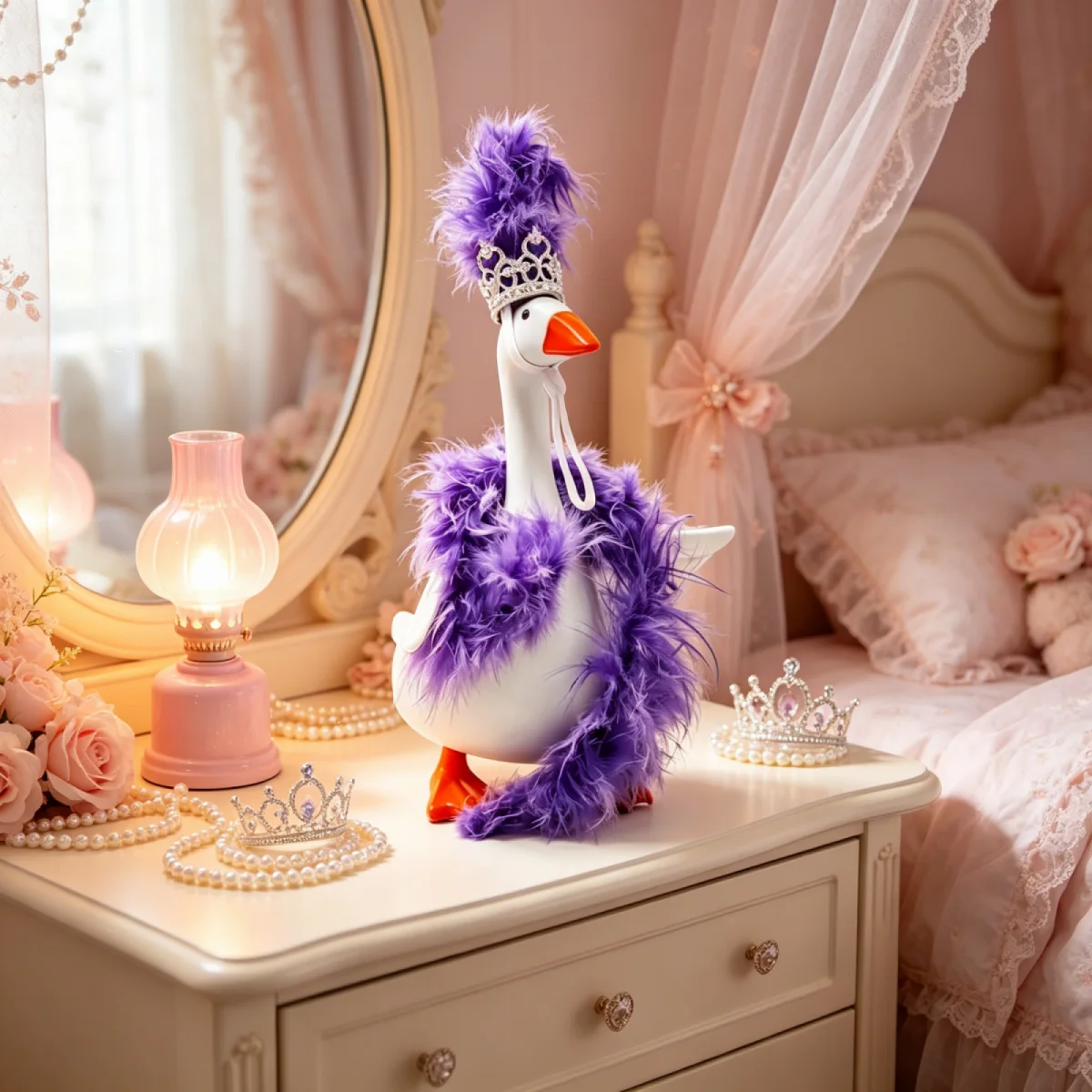Desk Goose Party Outfit Mini Goose Glitter Clothes with Crown Feather Boa