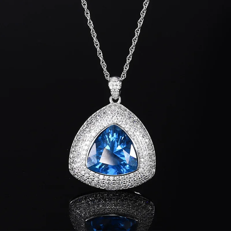 S925 silver-plated 18K gold-plated PT950 platinum retro blue spinel fertilizer triangle set 17 * 1712 * 12