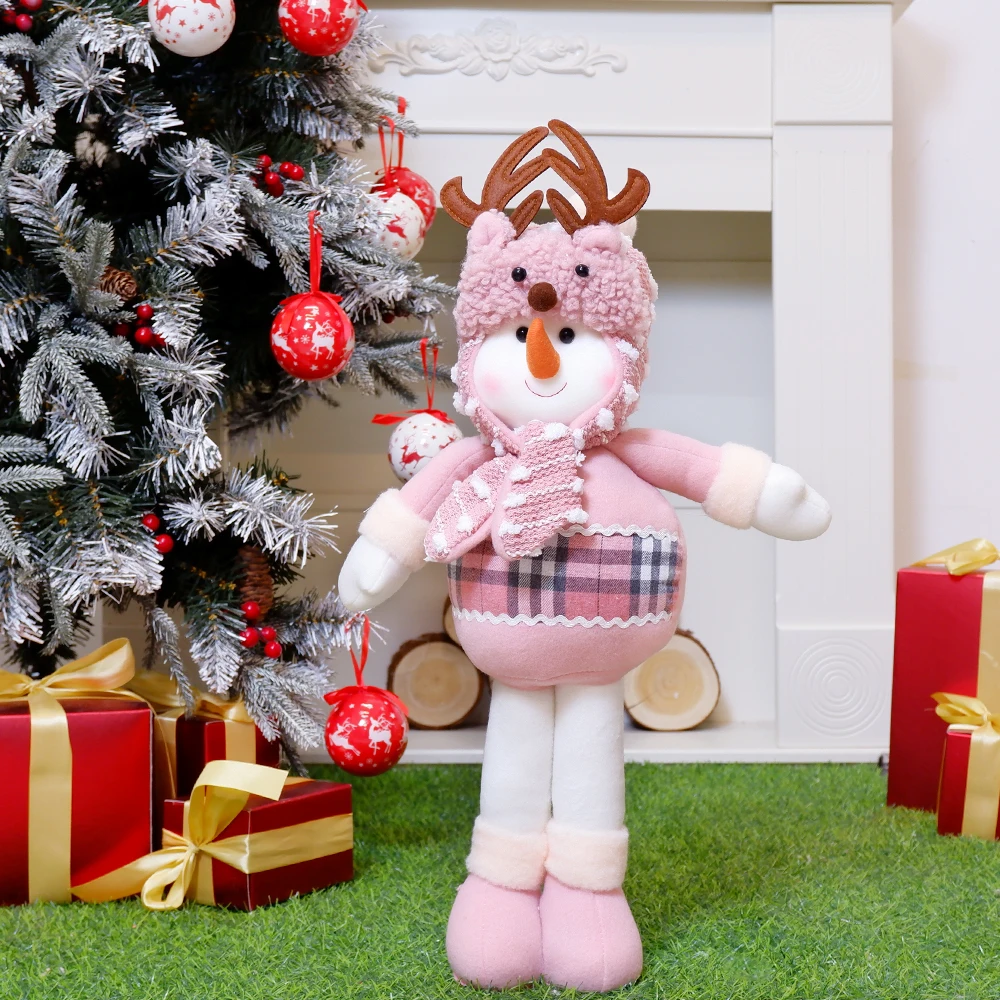 Pink Toy Christmas Gift Dolls Tree Decor New Year Ornament Reindeer Snowman Santa Claus Standing Doll Noel Decoration Natal Deer