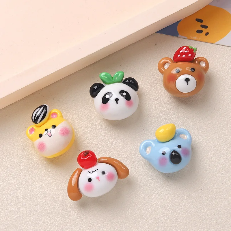 100pcs Kawaii Cartoon animal Resin Flat Back Convex Circular Scrapbook Hair Bow Making DIY Accessories