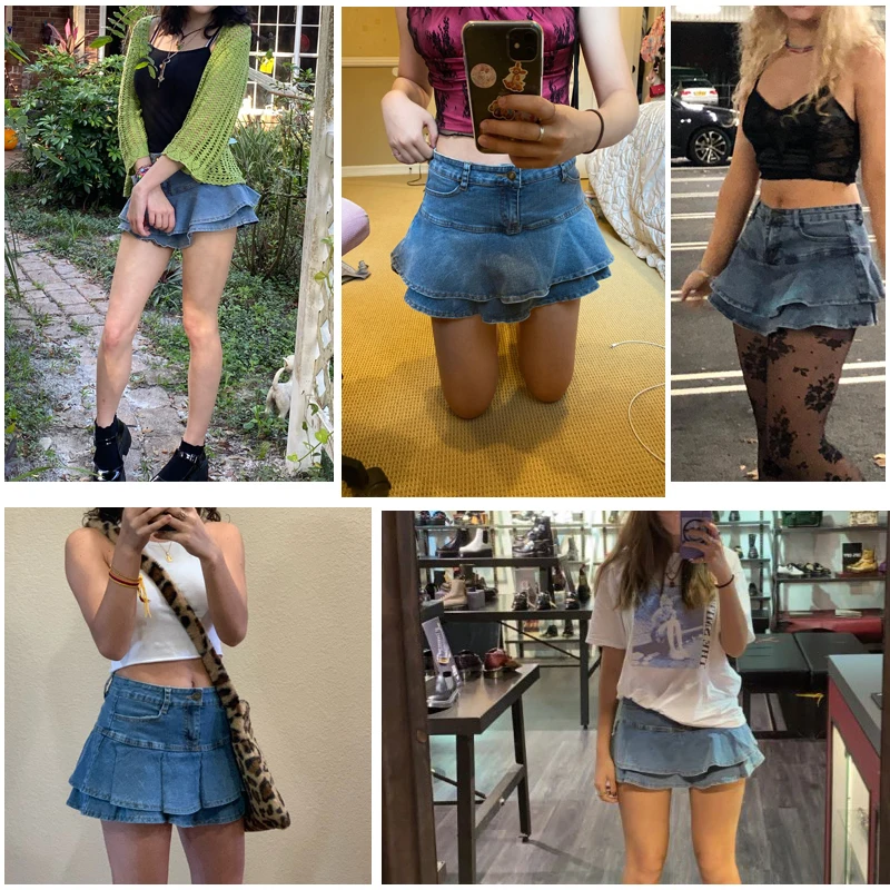 Ruffle Pleated Shorts Skirts Women 2023 Summer Low Waist A Line Y2K Denim Skirt Mini Short Jeans Skirts Outdoor Sex Skirt Woman — zdjęcie 7