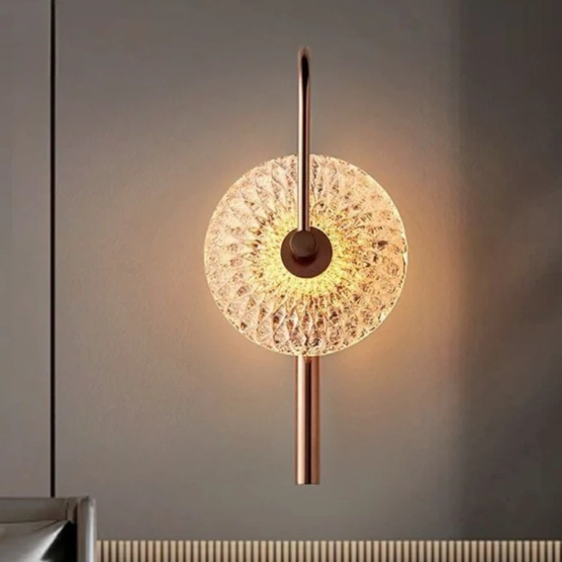 

European Luxury Stylish Crystal Flower Round Gold Led Wall Lamp for Corridor Hallway Aisle Stairs Bedroom Bedside Art Lighting