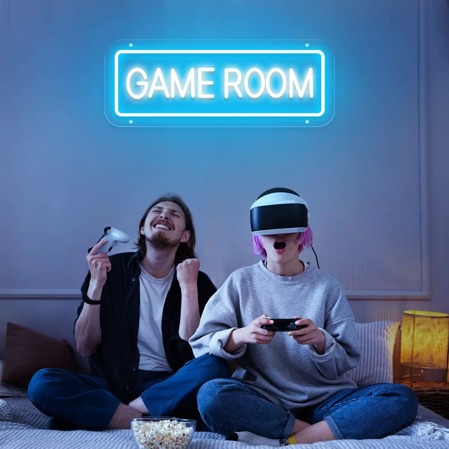 Game Room Ice Blue Neon Schild Gamer Zone Dekor Gaming LED Licht Wanddekoration Schlafzimmer Geschenk Gamer Junge Teenager Freund Mann Höhlenspieler