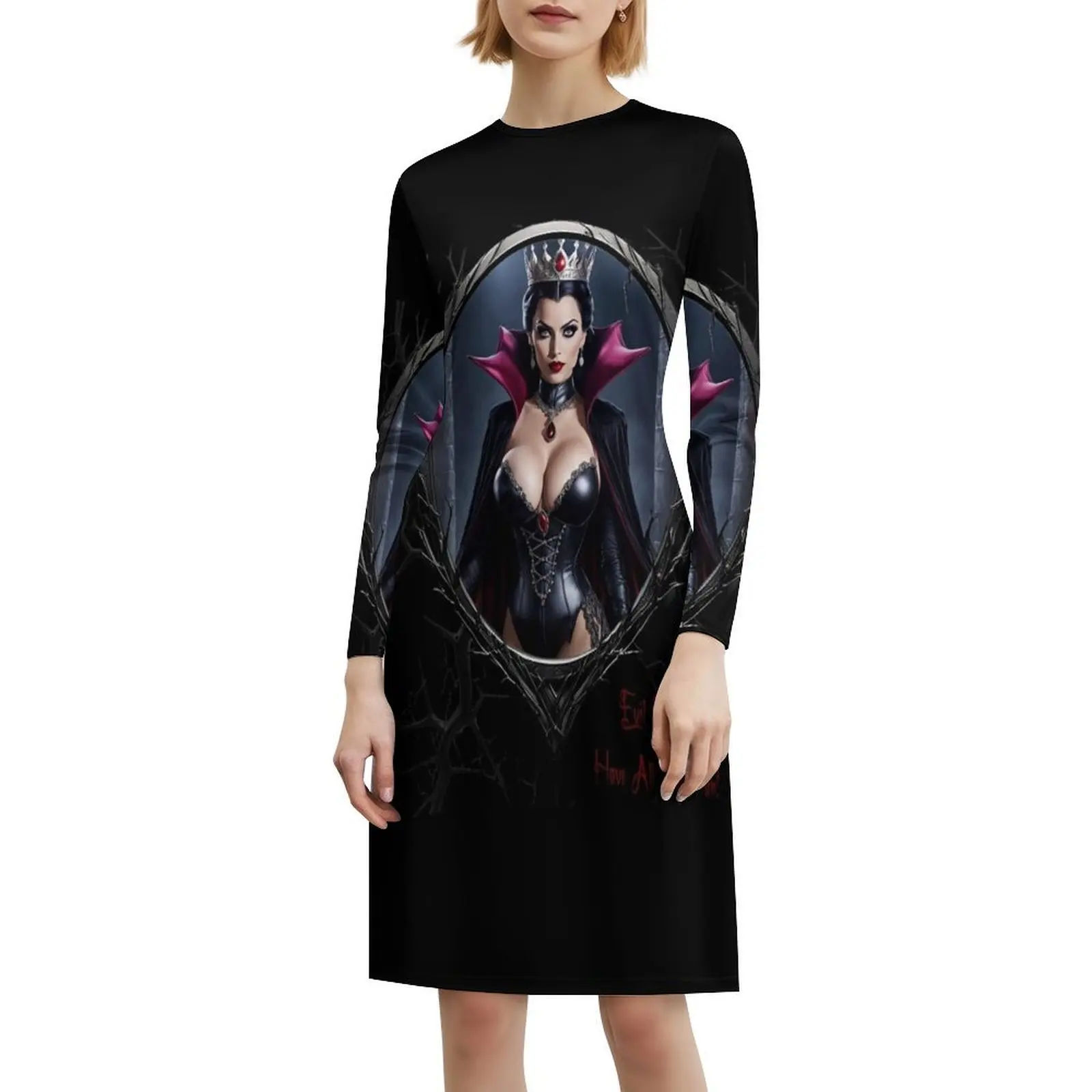 كوينز الشريرة لها كل متعة! فستان نسائي أنيق للحفلات على شكل حرف A مع خيارات قصيرة/طويلة/بدون أكمام من Evil Queen Sleezy