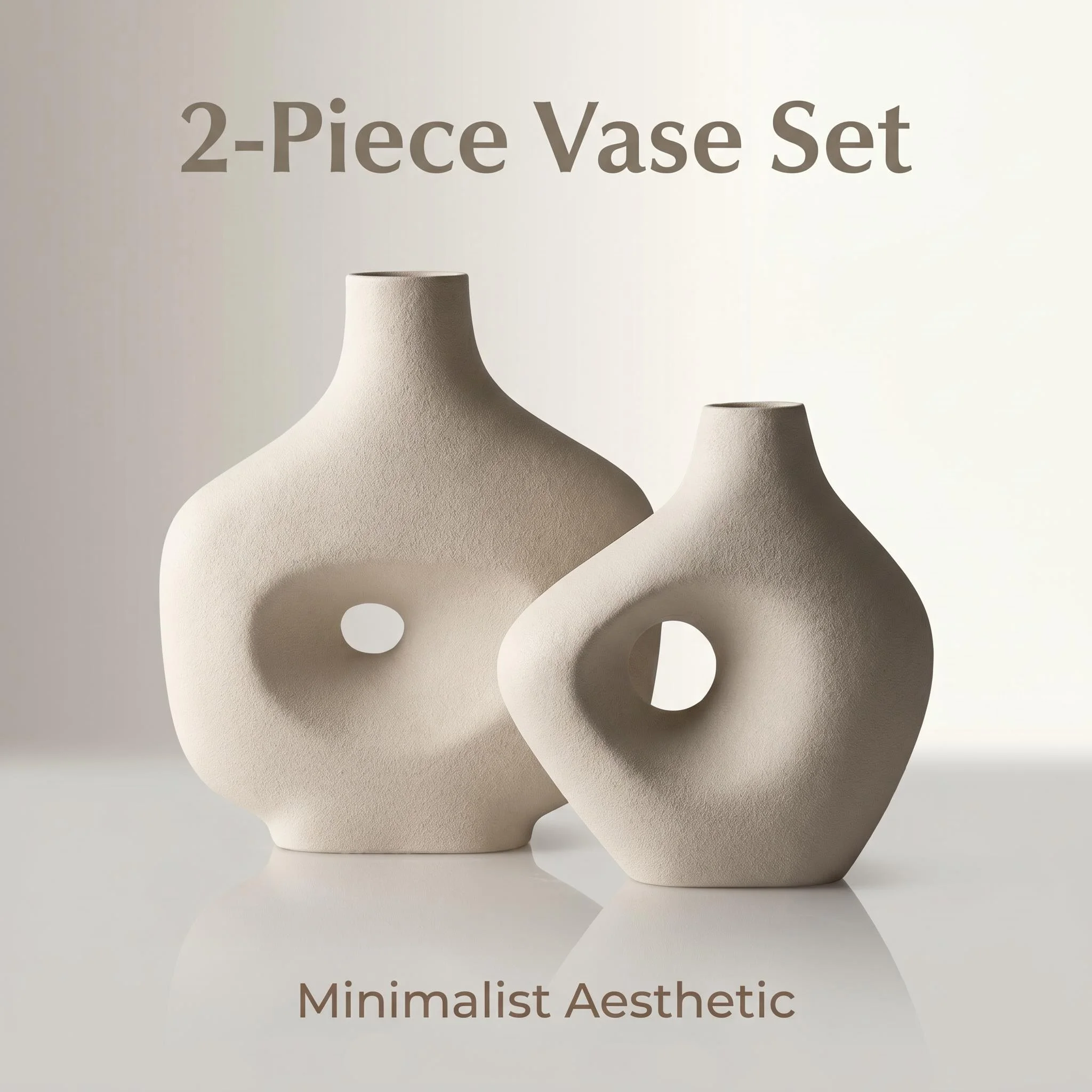 2-Piece Wabi-Sabi Irregular Decorative Vase Set, Made of Matte Pla Plastic, Minimalist Modern Tabletop Decor, Suitable for Living Room