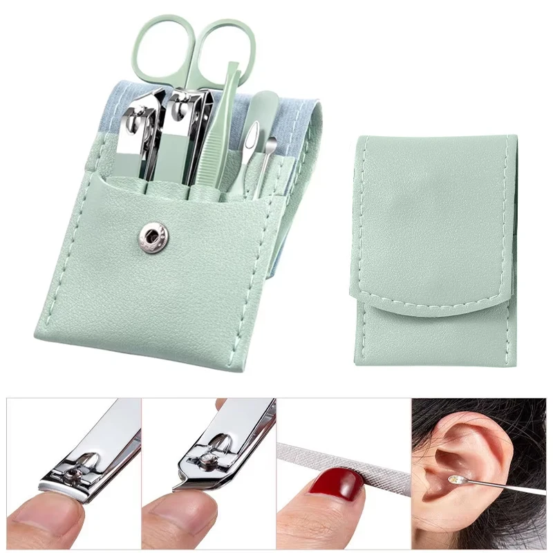 7Pcs Manicure Cutters Nail Clipper Set Household Stainless Steel Ear Spoon Universal Pedicure Scissors Tool Portable Nail Tools