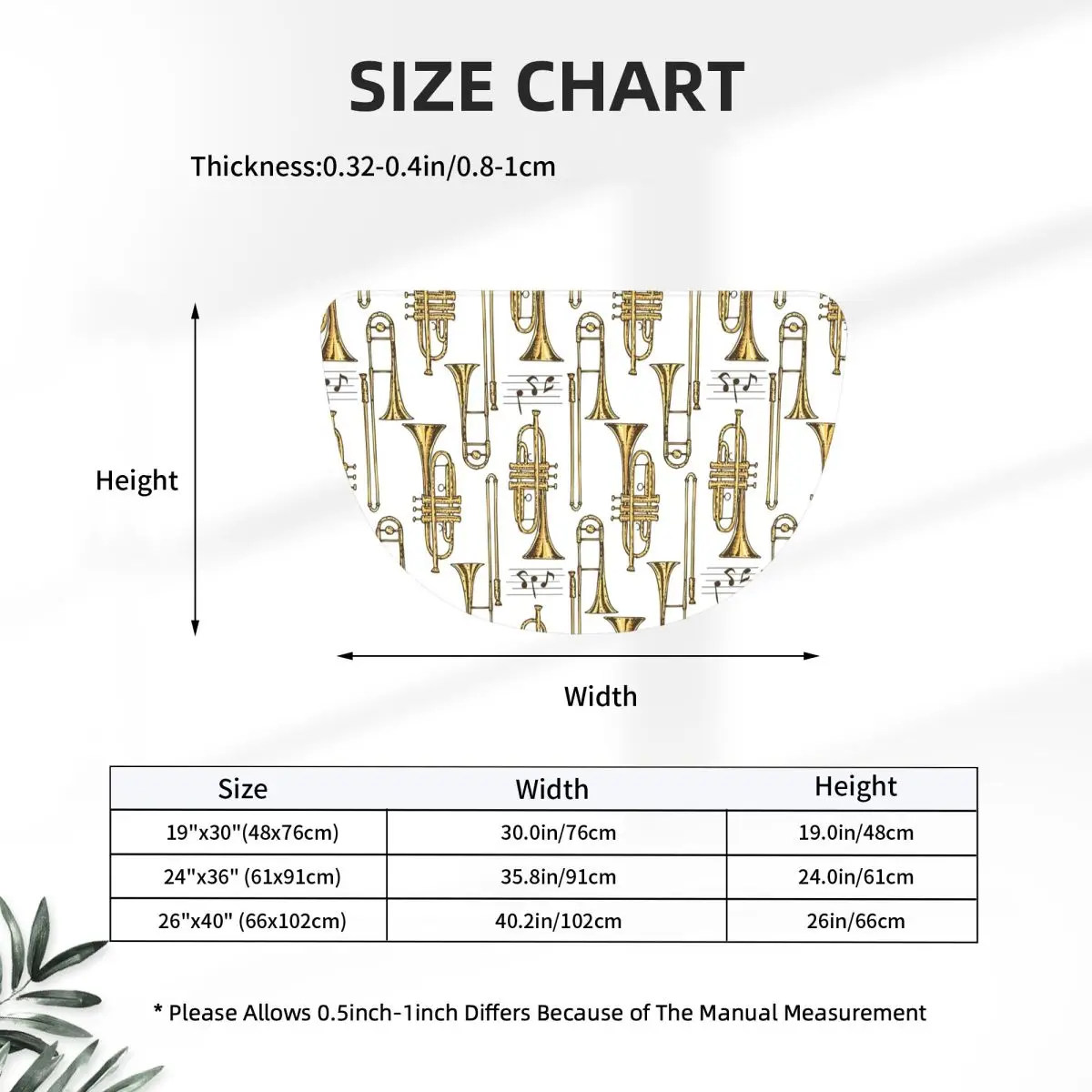 Trumpet Horn Instruments Soft Flannel Half Round Doormat Non Slip Bathroom Mat Absorbent Floor Carpet for Living Room