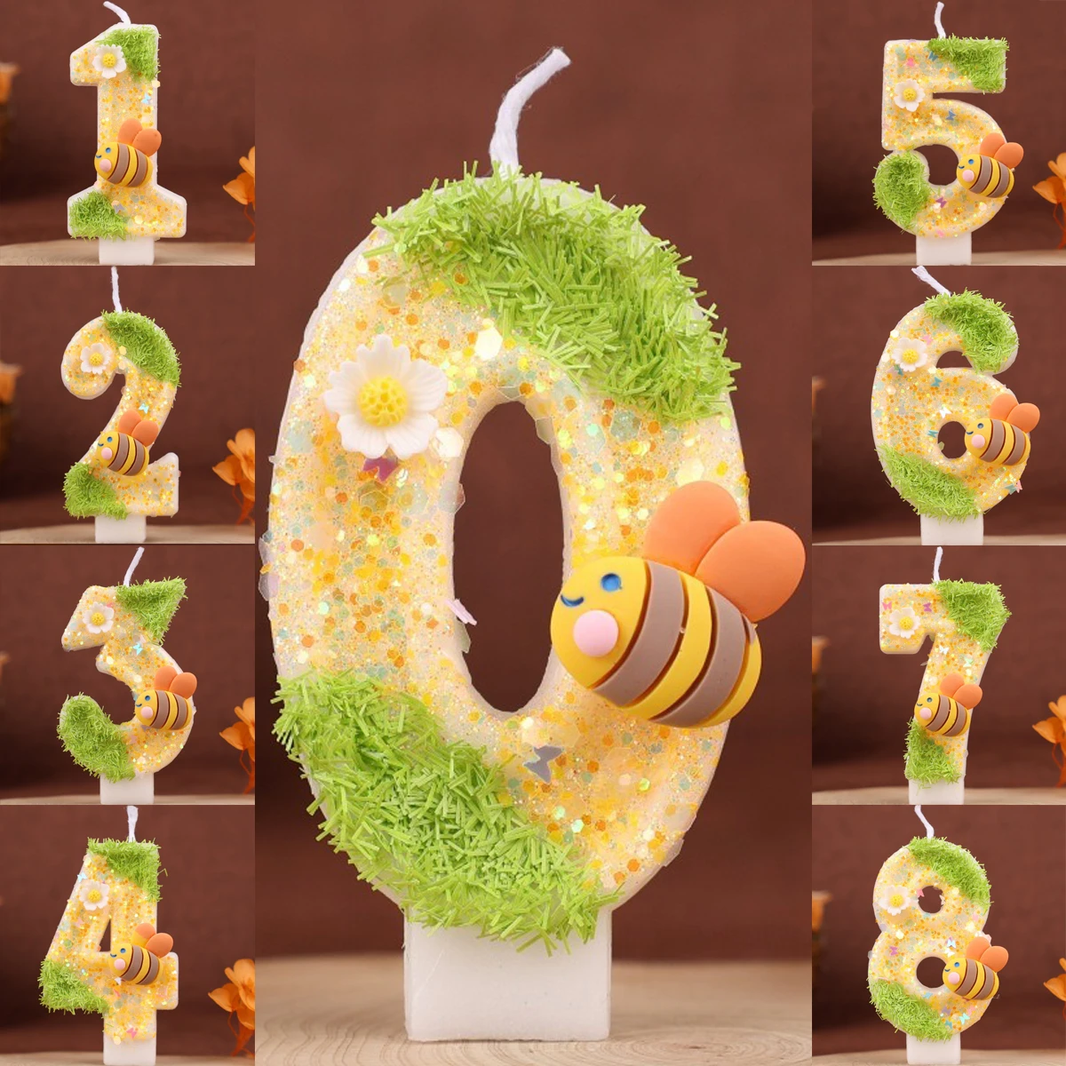 Green Yellow Bee Digital Candle - Super Sequin Birthday Cake Plugin Festive Atmosphere Color Matching Candle