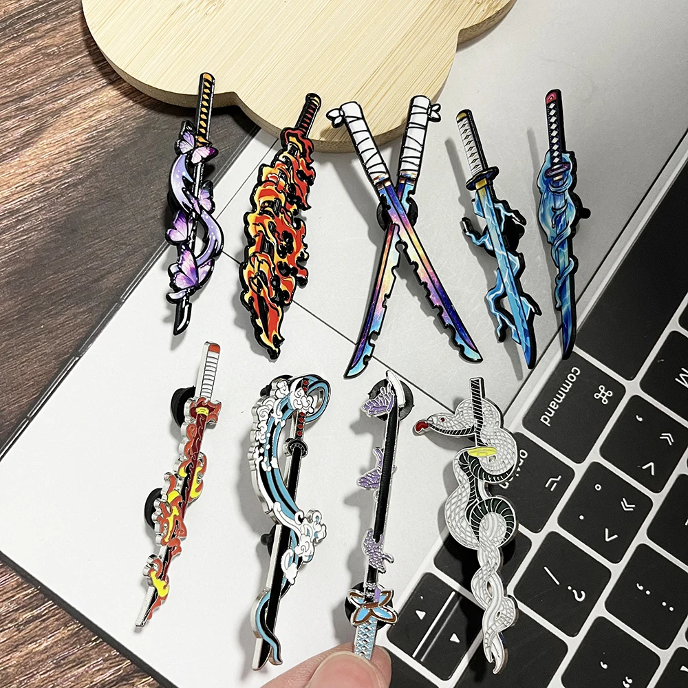 Demon Slayer Nichirin Sword Enamel Pin Set 4/5/9pcs Anime Katana Brooch Collection Tanjiro Zenitsu Inosuke Themed Lapel Pins - view 3