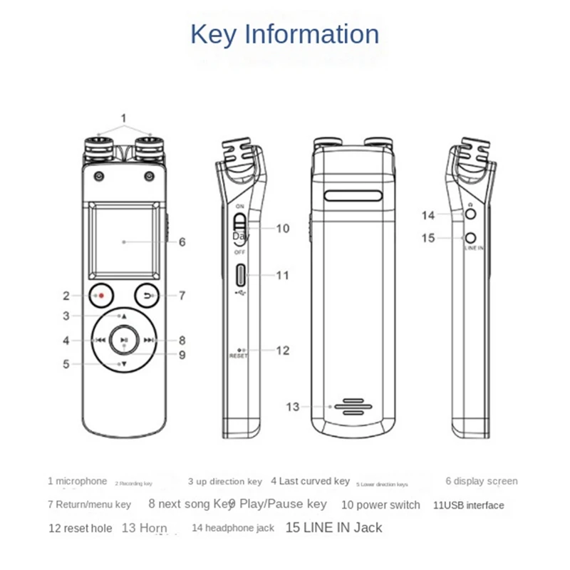 Bluetooth Voice Recorder Support Voice Control Recorder Player Multi-Language Smart USB High-Quality Mp3 Player 32GB