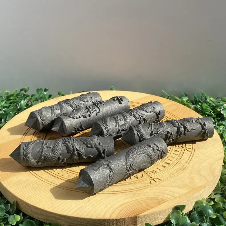 1pc Shungite Tower with Dragon Carving Tower, Shungite Crystal Point Elite Shungite Obelisk,Home Decor,Gift for Her,Crystal gift