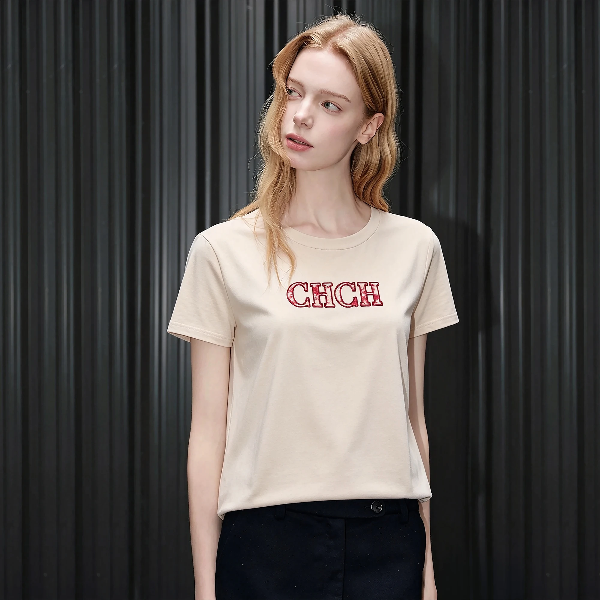 CHCH Women's Short Sleeves Fashion Embroidered LOGO Design Female Short Sleeves Comfortable Breathable Lady Casual Short Sleeves