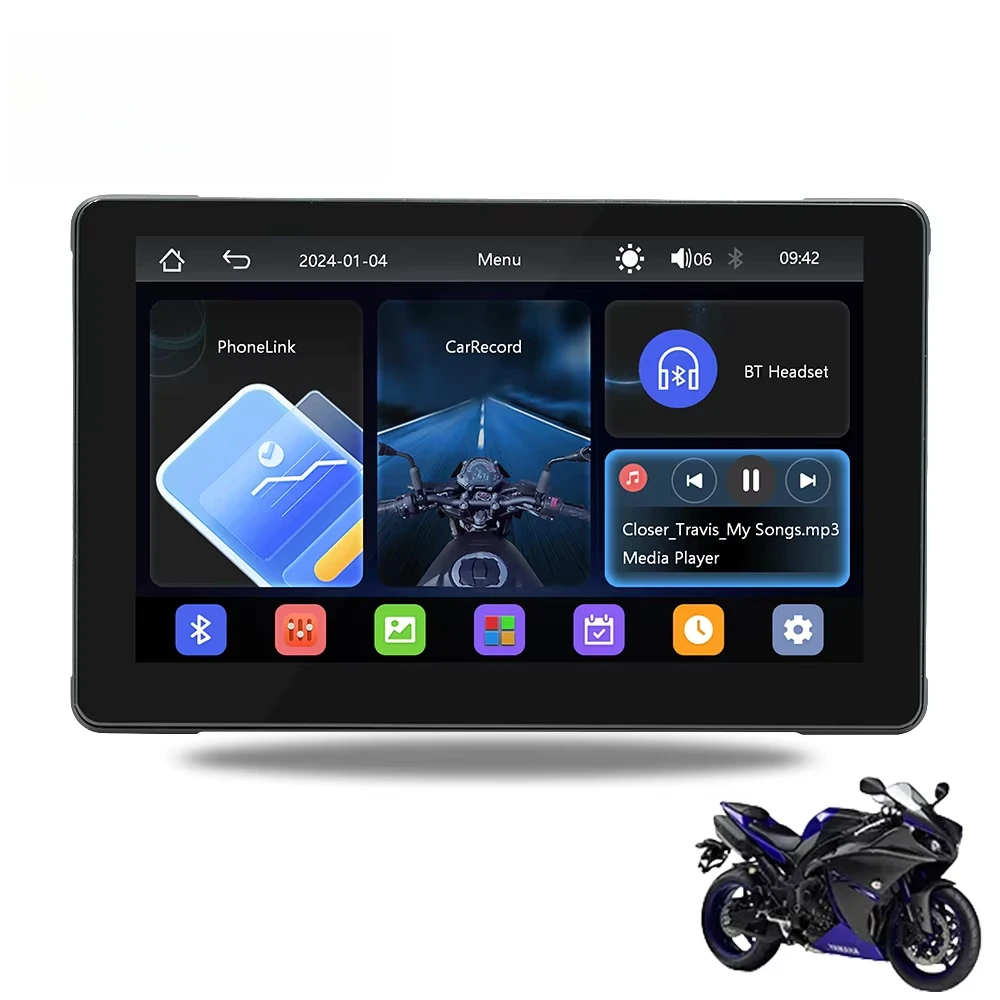 

BQCC Universal 12V CarPlay Motorcycle GPS Navigation Media Player with Waterproof IP67 App Location & Real-time Detection