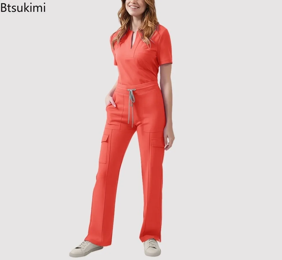 Medical Scrubs Uniform Women Nurse Scrub Set Pocket Top+Pants 2 Piece Suit Nursing Operating Room Clothes Beauty Salon Work Wear view 3
