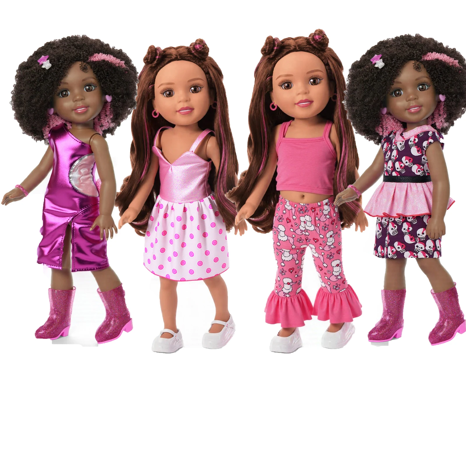 Quatro peças de roupas em um conjunto para 14.5 Polegada wellie wisher & 32-34cm paola reina bonecas casual casa vestido para crianças brinquedo