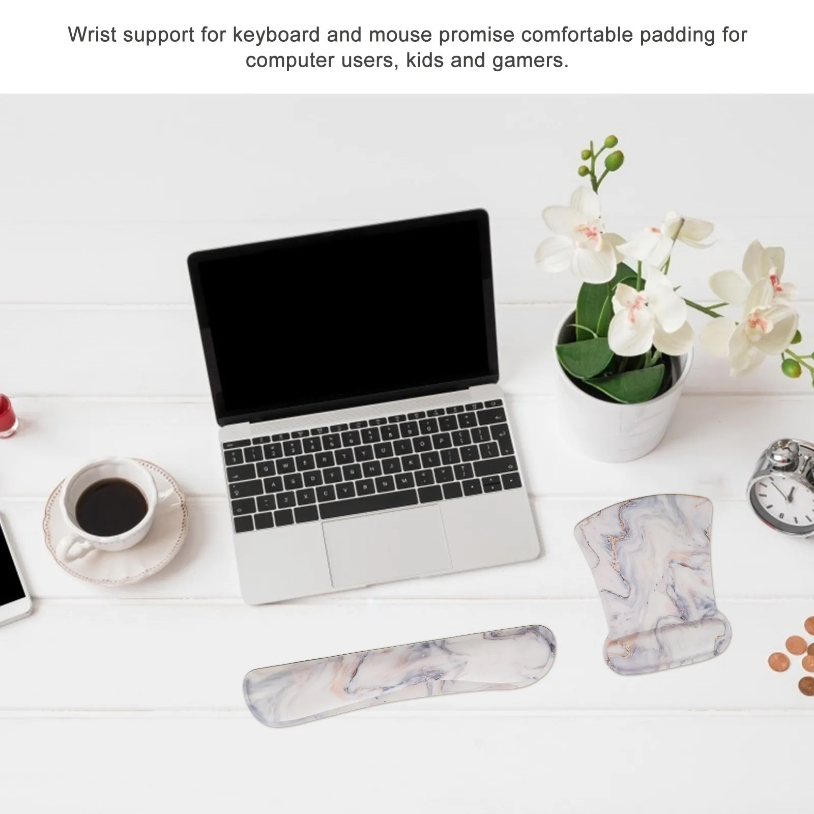 

Комплект из 2 эргономичных подставок для запястий для клавиатуры и нескользящего коврика для мыши для офиса и учебы, удобная поддержка запястий, компьютерный аксессуар