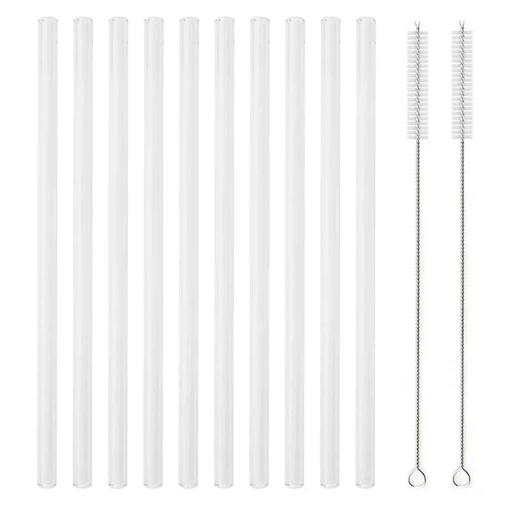 Glass Straw 12Pcs Glass Straw Set 8'' 200mm Long Reusable Straws with Cleaning Brush for Tumblers Cups Mason Jars