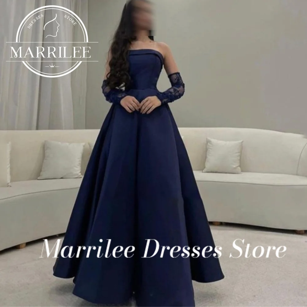 Marrilee Customized Elegant A-Line Floor Length Stain Evening Dresses Formal Occasion Strapless Sleeveless Prom Ball Gowns