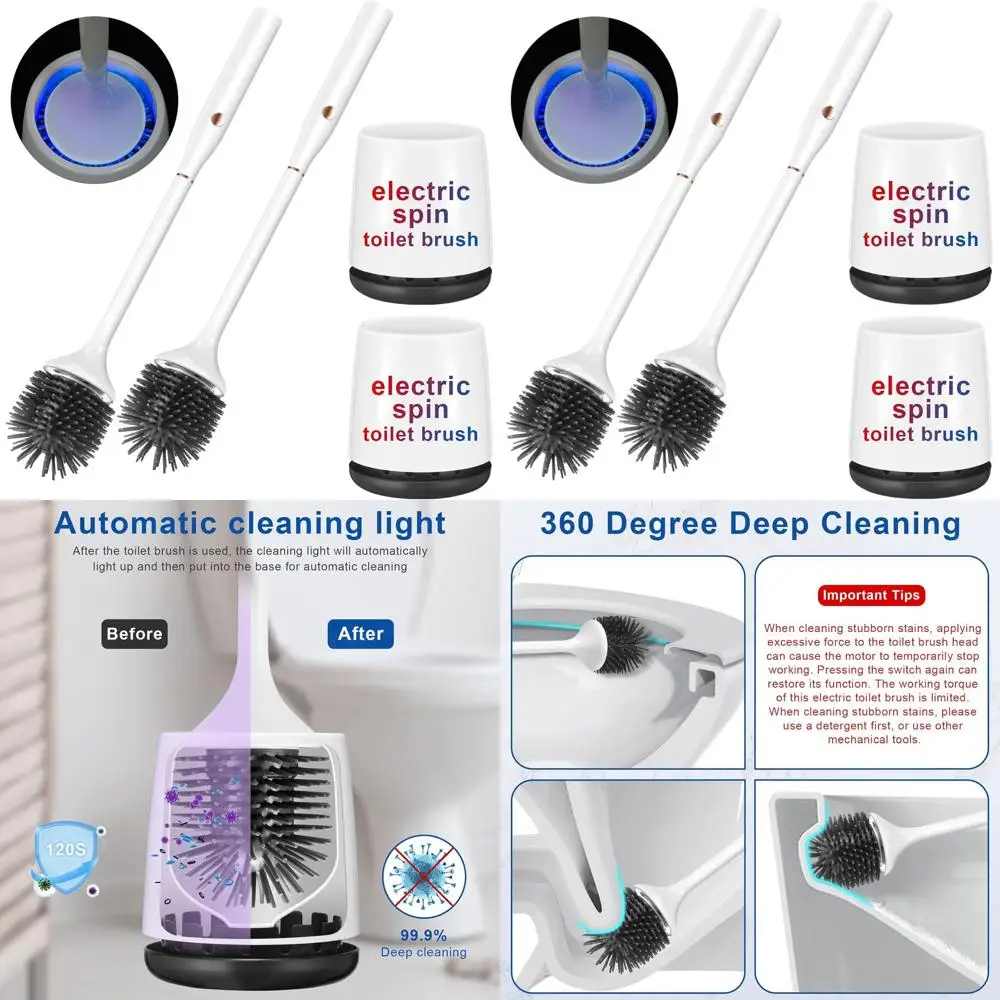 

2-Piece Rechargeable Toilet Brush Set with Silicone Bristles and Wall-Mounted Holder, No Drilling Required