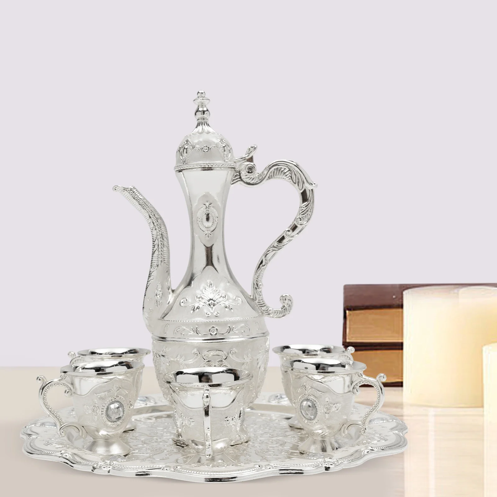 Vintage Turkish Coffee Pot Set with 6 Cups and Tray Gorgeous Tea Set Birthday Gift Home Decor Kitchen Accessories Barista Tools view 6
