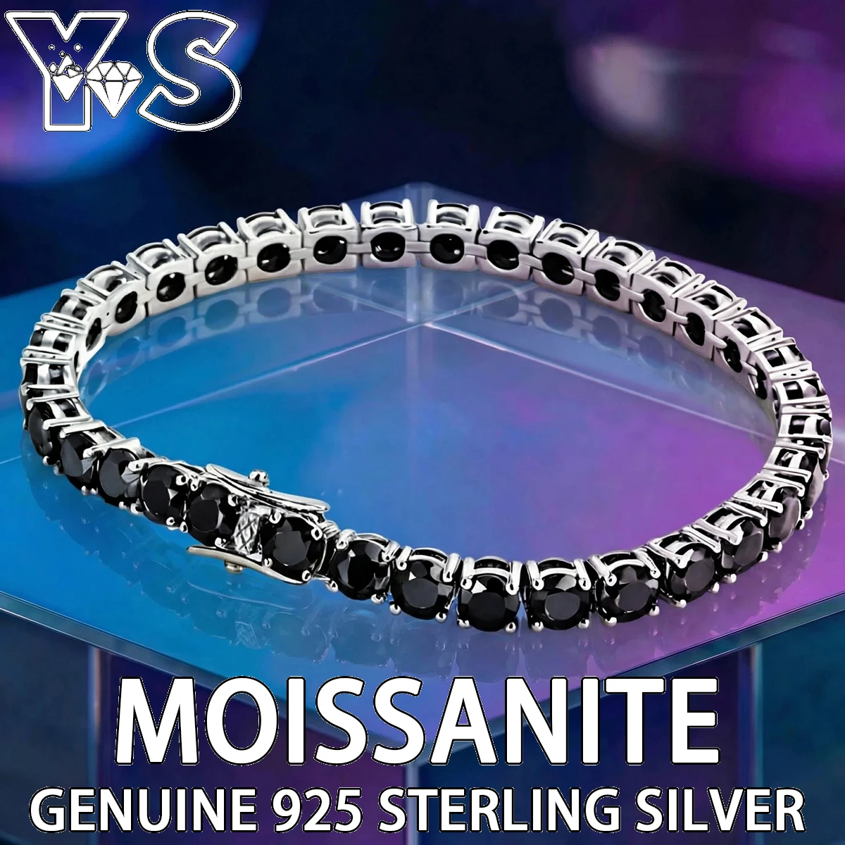 Full Black Moissanite Tennis Bracelet for Women S925 Sterling Silver Prong Set Sparkling Luxury Fine Jewelry Gift for Her