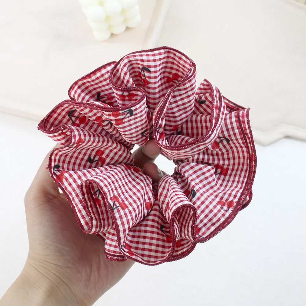 

Sweet Red Plaid Cherry Waist Scrunchie Korean Lazy Hair Rope Casual Hair Accessory