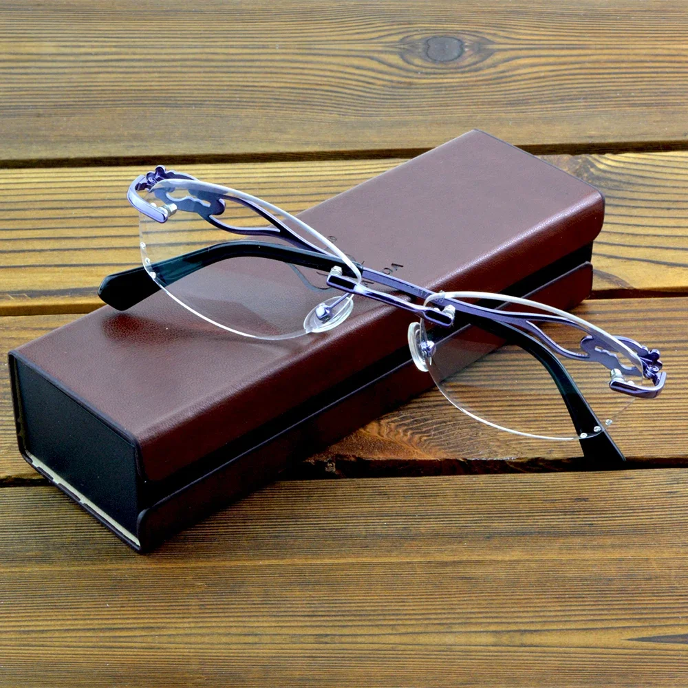 Rimless Luxury Flower Decoration Hinge Exquisite Temples Diamond Cut Multilayer Coating Reading Glasses Women +0.75 To +4