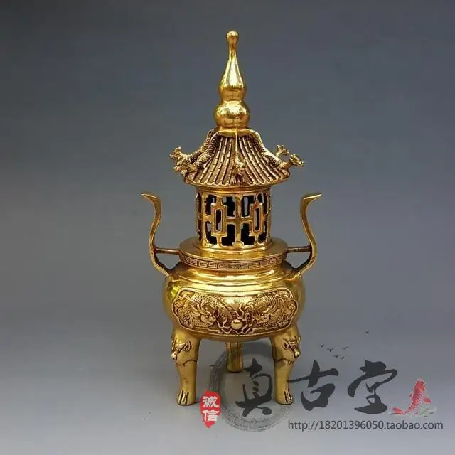 

Special Antique Pure Copper Double Dragon Play Bead Pavilion Kowloon Incense Burner Ornaments, Sandalwood Burner Decoration Gift