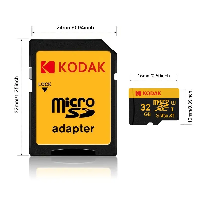 بطاقة ذاكرة KODAK Micro d ‏ GB حتى 90 من Class10 U3 32GB 64GB GB بطاقة TF 4K HD لمحول Microsd