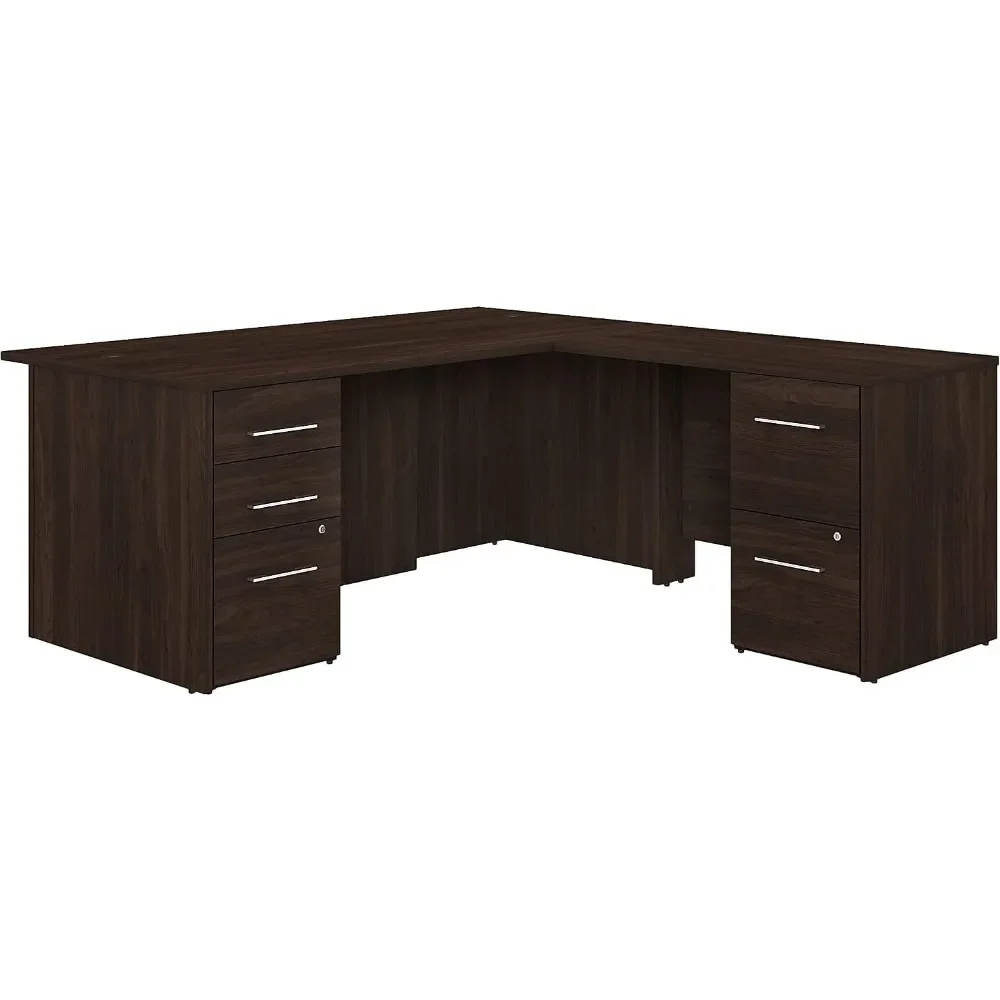 Office 500 72W L Shaped Executive Desk with Drawers in black Walnut, Large Computer Table for Home or Professional Workspace