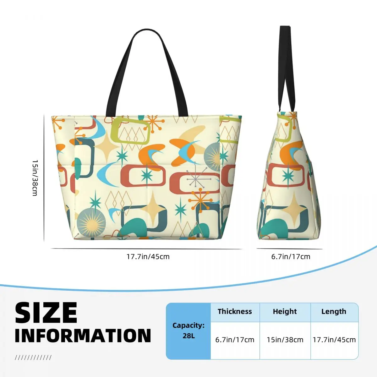 The Atomic Age Mid Century Modern MCM Shape Pattern Beach Tote Bag Gym Yoga Duffle Large Tote Bag Women Travel Bag Fitness bag