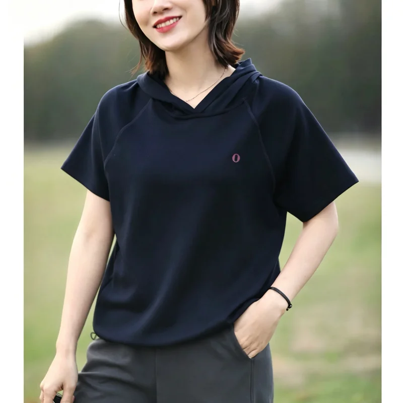 

Loose Fit Fashionable Women's T-Shirt with Hood Short Sleeve Bottoming Shirt Breathable Comfortable Summer New Arrival