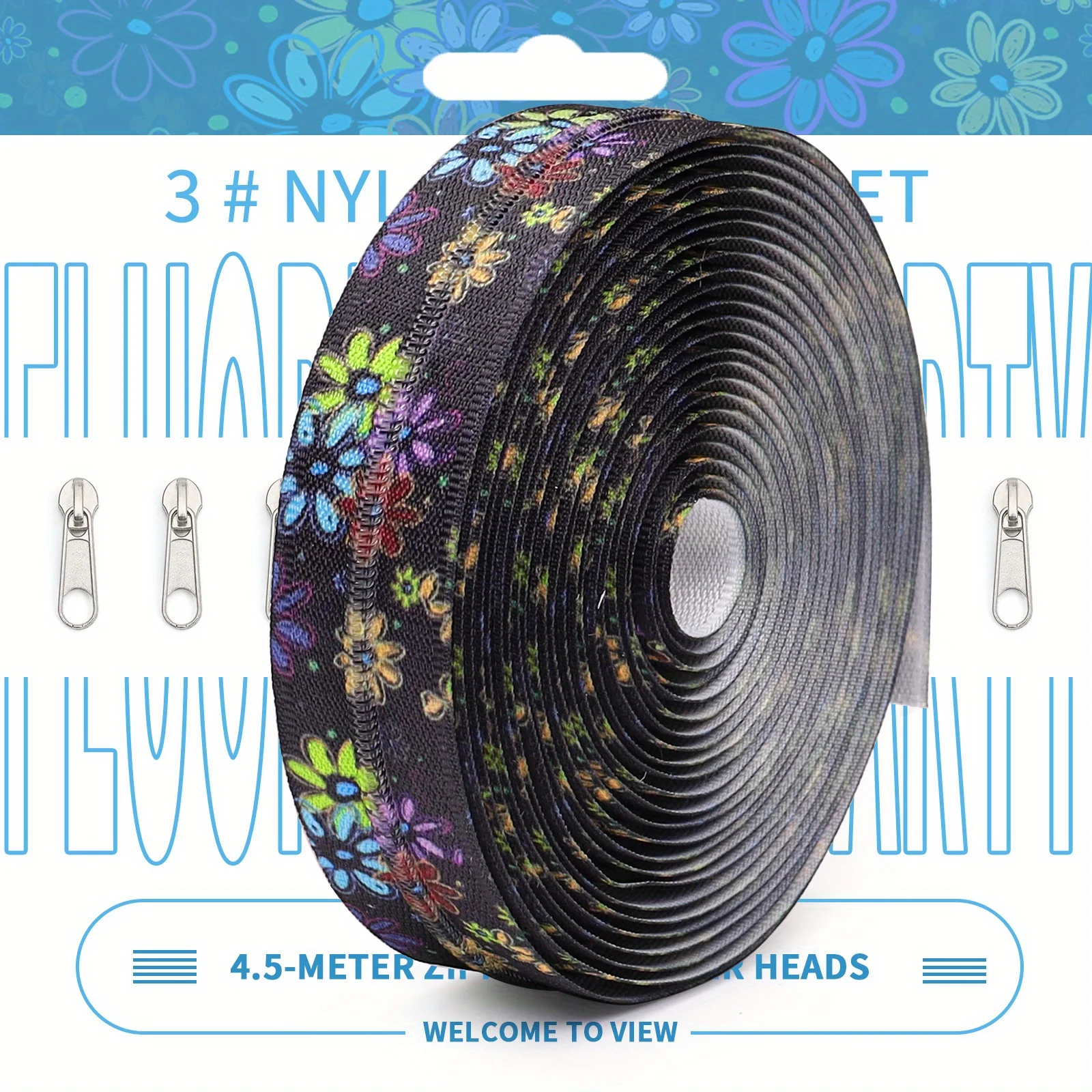 1 Satz = 4,5 Meter Reißverschluss + 10 Reißverschlussköpfe, 3 # Reißverschlussset, farbige Blumenelemente.
