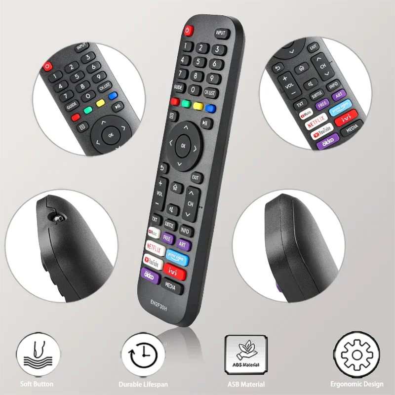 EN2F30H For Hisense Remote Control Replacement With NETFLIX PrimeVideo YouTube Buttons, For Hisense Smart TV 43S4 50S5 58S5 70S5