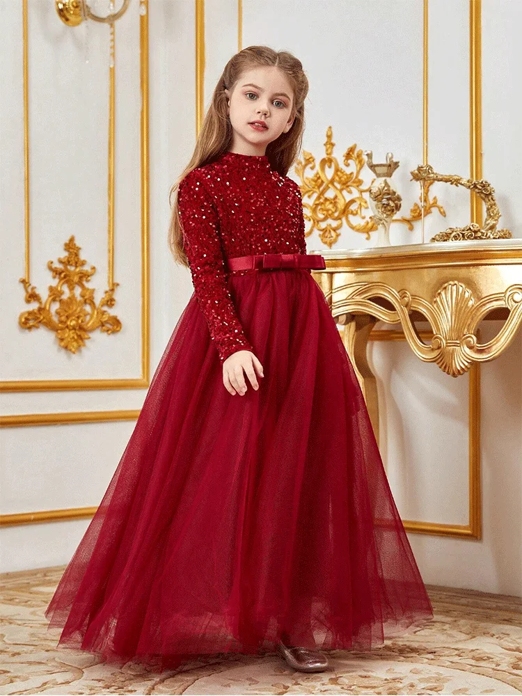 Wedding Flower Girl Shiny Floor-length Evening Dress Girl Banquet Stage Birthday Party Luxury Evening Dress Prom Gown