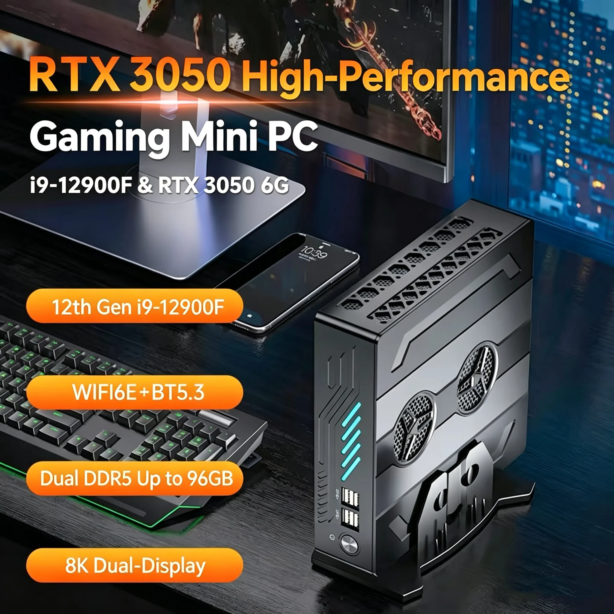 Msecore MV9 Small Mini PC Intel Core i9/i7/i5 RTX3050 6G Discrete Graphics DDR5 NVMe SSD Gaming Desktop WiFi6E BT5.3 8K Office