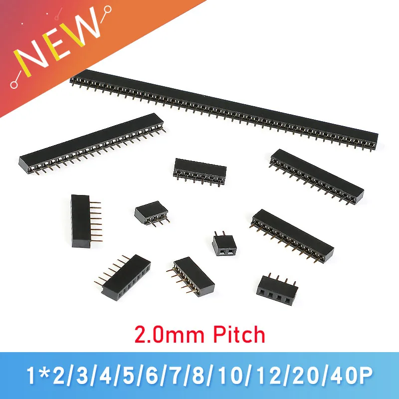 10Pcs 2.0mm Single Row Female 1x2/3/4/5/6/7/8/10/20/40 Pin Pin Header Connector 2mm Pitch Strip For Arduino PCB