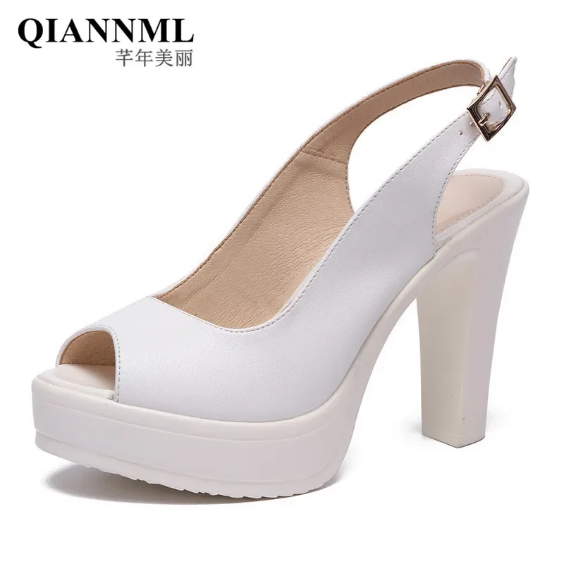 Plus Size 33-43 Open Toe Block Heels Platform Sandals Woman Summer 2026 High Heel Leather Sandals Women Sexy Office Shoes Black