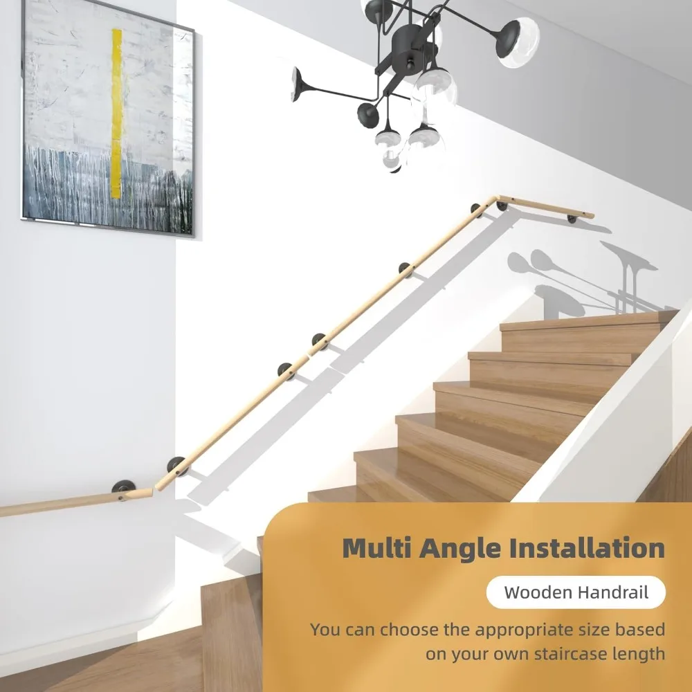 درابزين خشبي غير قابل للانزلاق مثبت على الحائط للاستخدام الداخلي والخارجي للدرج، بطول 4 أقدام، درابزين أمان للخطوات #6