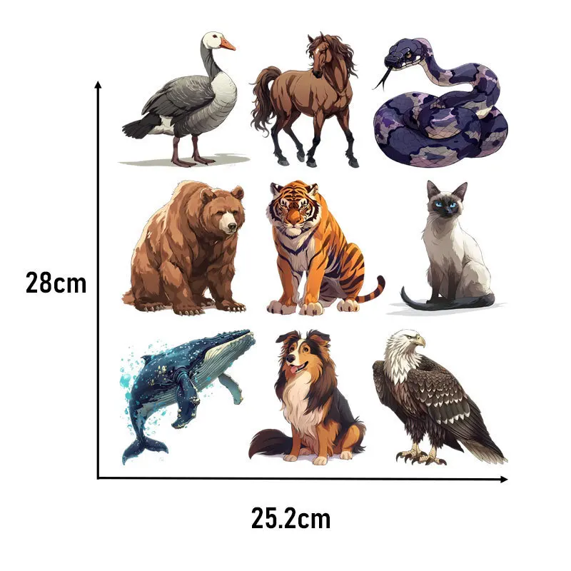 Colored Animal Heat Sticker On T-shirt DIY Washable Iron On Transfer For Clothing Patch On Clothes Tiger, snake, eagle,whale