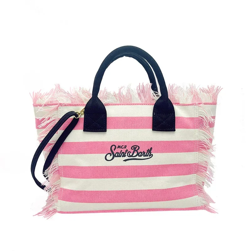 SAINT BARTH neue Umhängetasche für Damenreisen, horizontal rosa, kleines Canvas, handgefertigte Quastenhandtasche, Tragetasche, Mamatasche