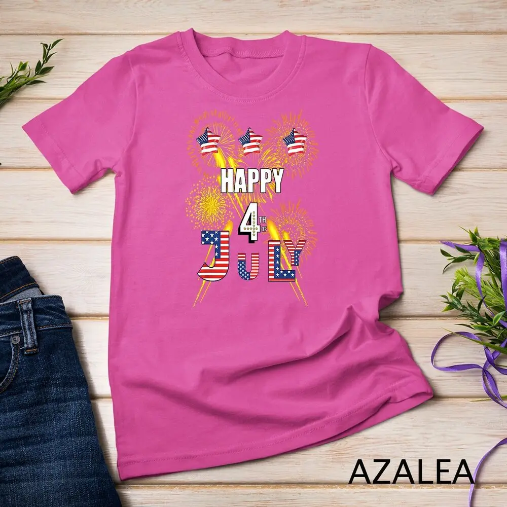 HAPPY 4TH OF JULY FLAG, FIREWORKS BALLOONS MEN WOMEN KIDS Unisex T-shirt