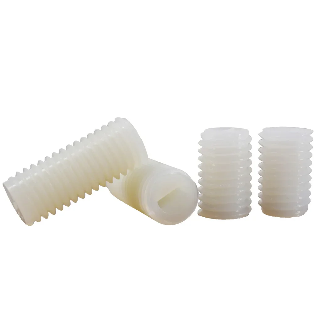 Nylon Slotted Set Grub Bolt White M3 M4 M5 M6 M8 M10 M12 Insulated Slotted Flat Point End No Head Headless Grub Bolts Set Screws