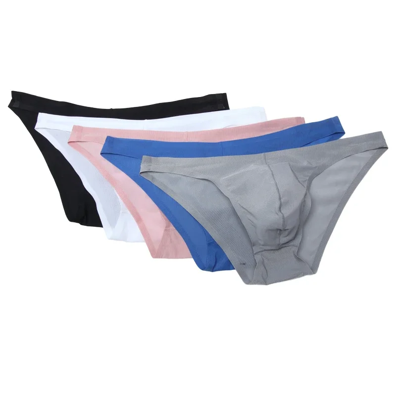 

5PCS Men's Seamless Briefs Japanese Thin Ice Silk Translucent U-convex Breathable Low Waist Large Size Underwear Bikini Briefs