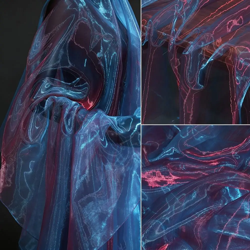 Tela de Gasa Ligera de Dos Colores con Degradado, 100x150cm, Tela de Organza Transparente y Delgada