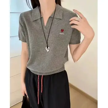 短袖針織Polo衫 女士條紋露臍毛衣套頭衫 夏季春季女孩休閒穿搭 10 最佳銷售 女士短袖毛衣 - №8