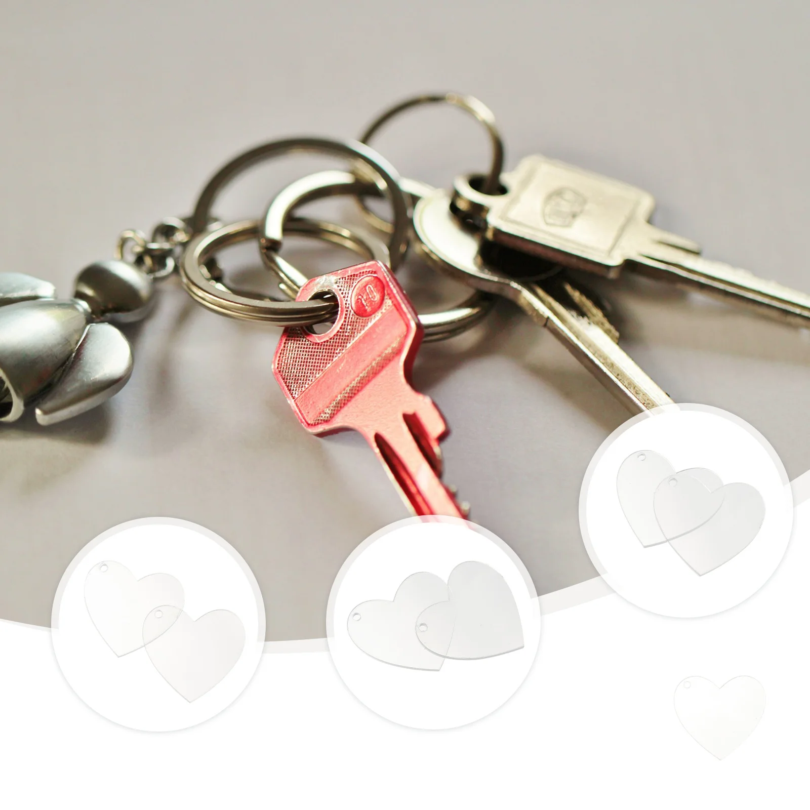 60 uds llavero acrílico en forma de corazón colgantes en blanco agujero suministros de bricolaje accesorios para decoración de llavero artesanal